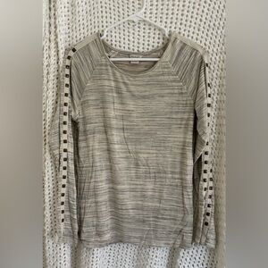 Ariat Striped Long-Sleeve Top with Studded Sleeve Trim - Cream/Gray